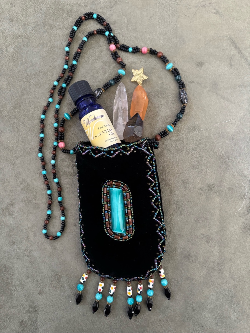 Vintage Velvet Hand Beaded Amulet Bag Medicine Pouch Crossbody Mini Purse 3Wx5L